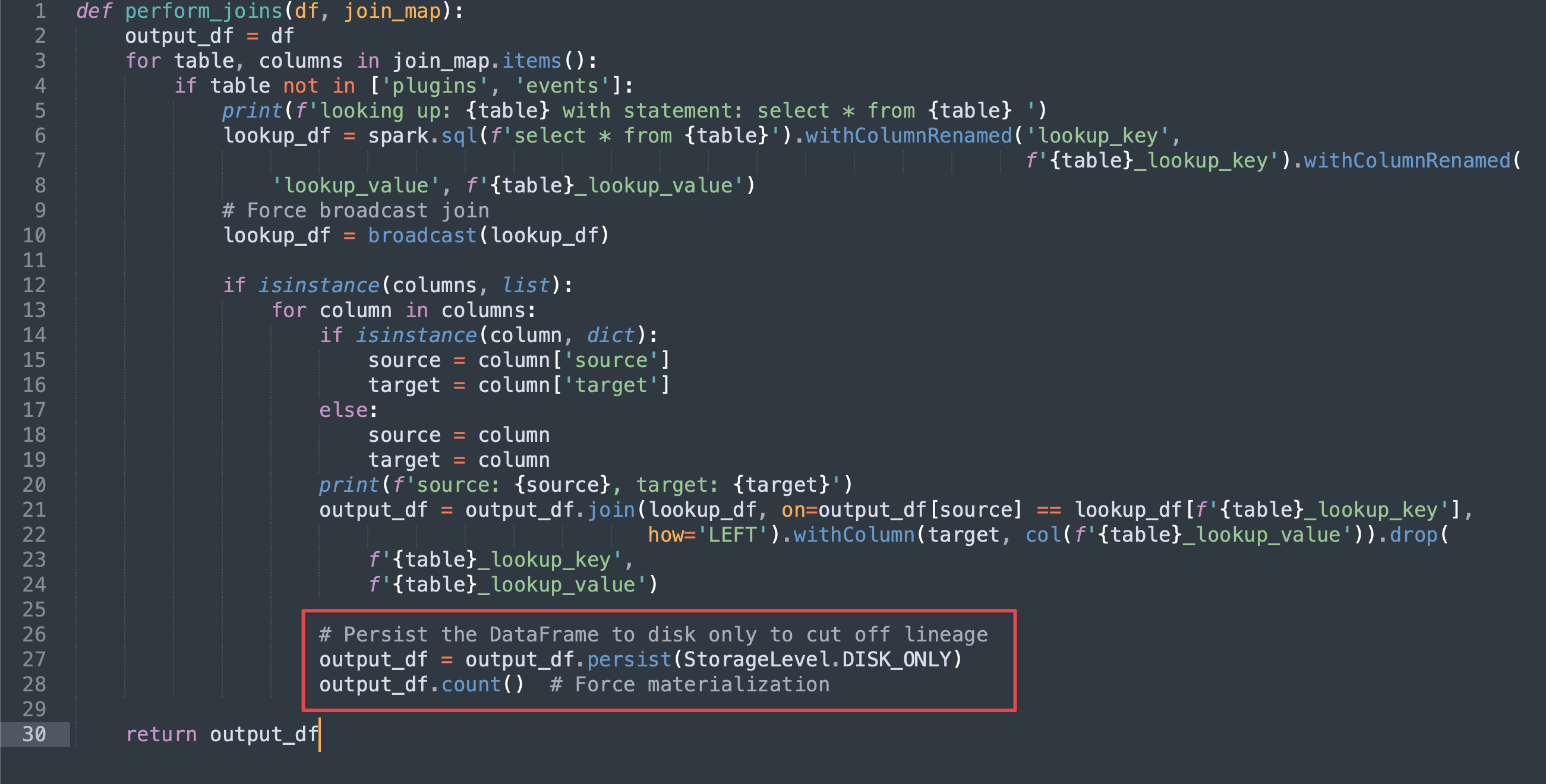 Pyspark Code - Cut off Lineage