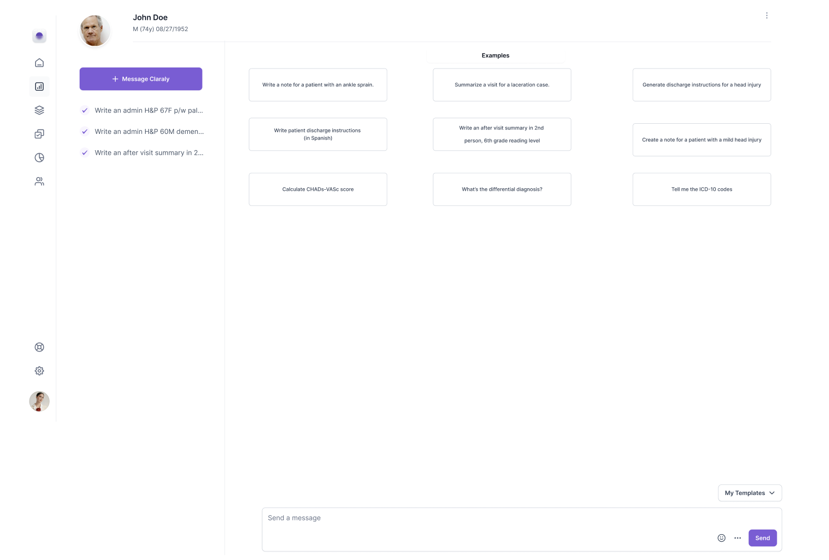 Claraly blank notes interface