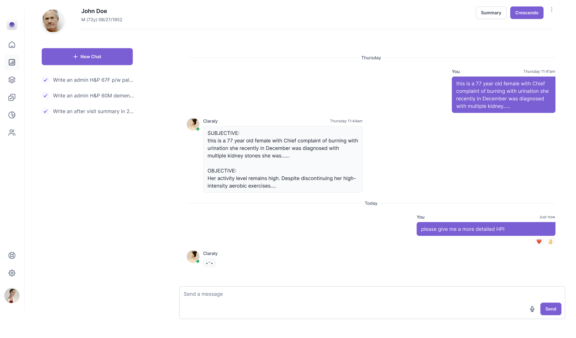 Claraly notes taking interface